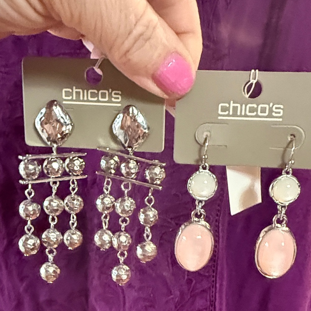 2 Pair Chico's Silver and Pink Earrings! Both are Brand New!